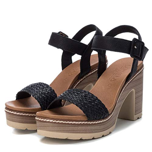 CARMELA - Sandalia de Tacón para Mujer - Sandalia con Cierre de Hebilla - Tacón 10 cm - Color Negro - Talla 38