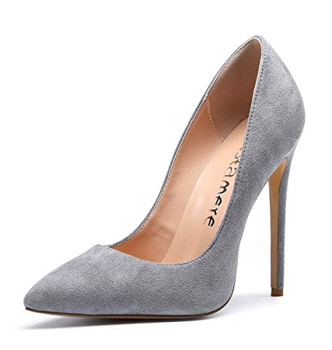 CASTAMERE Mujer Zapatos de Tacón Zapatos Mujer Tacon Fiesta Sexy Clásico Stilettos High Heels Fiesta Boda para Mujer Tacones Altos 12cm Ante Gris EU 39