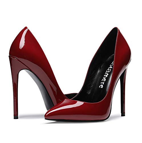 CASTAMERE Mujer Zapatos de Tacón Zapatos Mujer Tacon Fiesta Sexy Clásico Stilettos High Heels Forro Negro Zapatos Tacones Altos 12cm Charol Rojo EU 36.5
