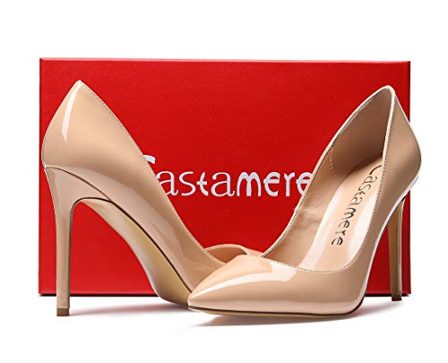 CASTAMERE Zapatos de Tacón Mujer Tacón de Aguja 10CM Charol Beige Zapatos EU 35
