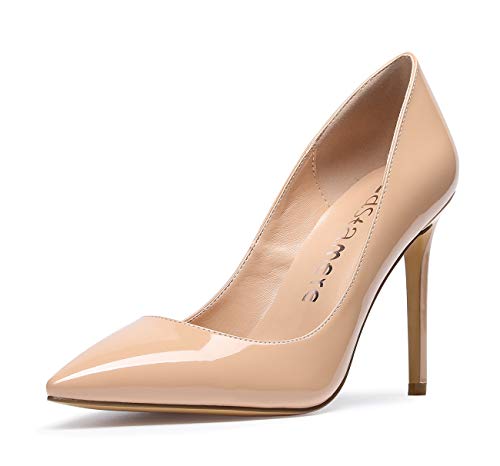 CASTAMERE Zapatos de Tacón Mujer Tacón de Aguja 10CM Charol Beige Zapatos EU 35