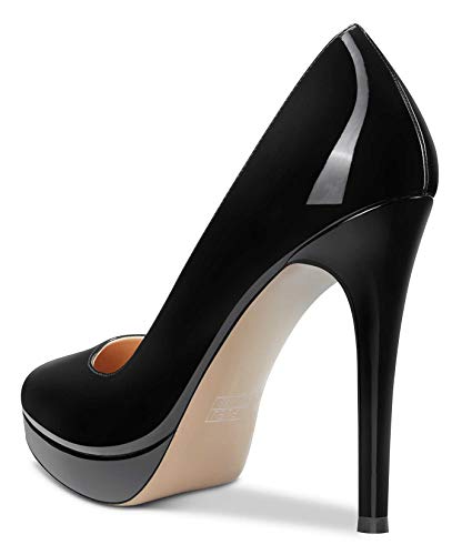 CASTAMERE Zapatos de Tacón Plataforma Mujer Moda Pumps Tacón de Aguja 12CM High Heels Negro Charol Zapatos EU 38