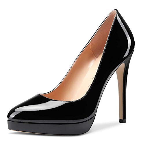 CASTAMERE Zapatos de Tacón Plataforma Mujer Moda Pumps Tacón de Aguja 12CM High Heels Negro Charol Zapatos EU 38