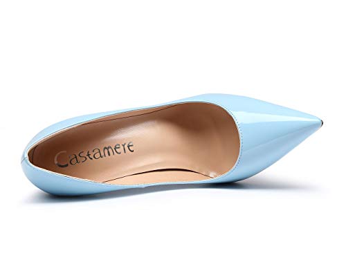 CASTAMERE Zapatos de Tacón Puntiagudas Mujer Tacón de Aguja 12CM Alto Tacón Azul Claro Charol Zapatos EU 36