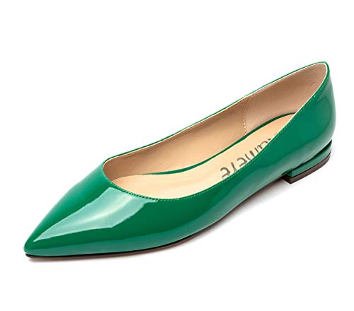 CASTAMERE Zapatos Planos Mujer Puntiagudas Ancho Tacón Cómodos Bailarinas Verde Charol Zapatos EU 40.5