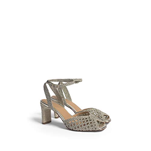 CASTAÑER | Sandalia de tacón elaborada Trenzado Metalizado 8cm Laura | Mujer | Plata | 38