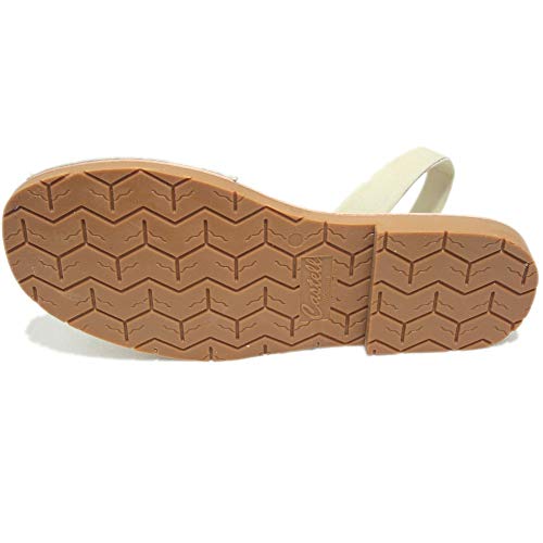 Castell 1097 - Avarcas Ibicencas Menorquinas Típicas Abiertas Planas Lisas en Color Natural Beig, Blanco y Azul Marino - 38, Beige