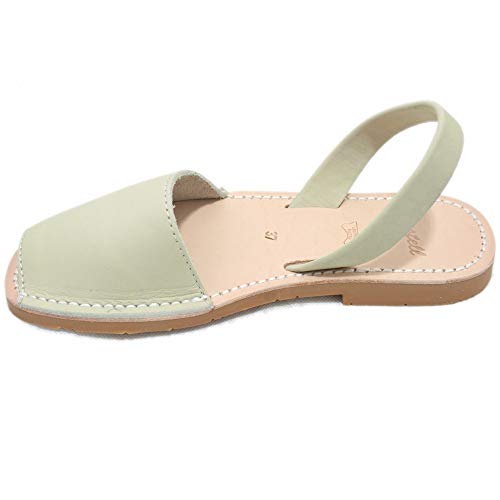 Castell 1097 - Avarcas Ibicencas Menorquinas Típicas Abiertas Planas Lisas en Color Natural Beig, Blanco y Azul Marino - 38, Beige