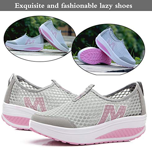 CELANDA Mujer Zapatos de Deporte Adelgazar Zapatos Sneakers para Caminar Zapatillas Aptitud Cuña Plataforma Zapatos de Cuero Gamuza Primavera Verano Zapatos de Cuña