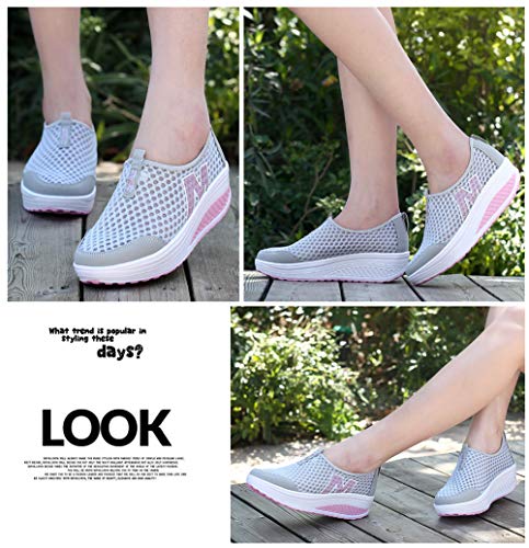 CELANDA Mujer Zapatos de Deporte Adelgazar Zapatos Sneakers para Caminar Zapatillas Aptitud Cuña Plataforma Zapatos de Cuero Gamuza Primavera Verano Zapatos de Cuña