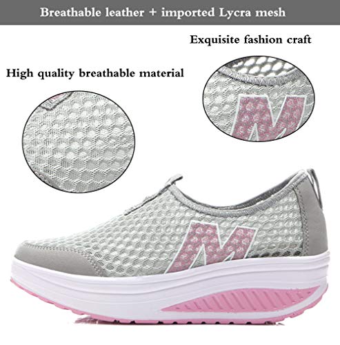 CELANDA Mujer Zapatos de Deporte Adelgazar Zapatos Sneakers para Caminar Zapatillas Aptitud Cuña Plataforma Zapatos de Cuero Gamuza Primavera Verano Zapatos de Cuña