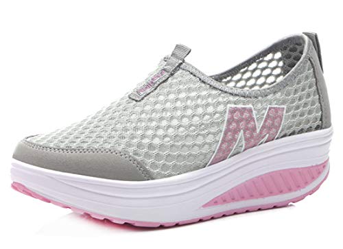 CELANDA Mujer Zapatos de Deporte Adelgazar Zapatos Sneakers para Caminar Zapatillas Aptitud Cuña Plataforma Zapatos de Cuero Gamuza Primavera Verano Zapatos de Cuña