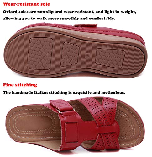 CELANDA Sandalias con Punta Abierta Zapatillas de Plataformas Cuero Zapato de Playa Suaves Ligeras Mules de Verano para Mujer Rojo Talla: 43 EU