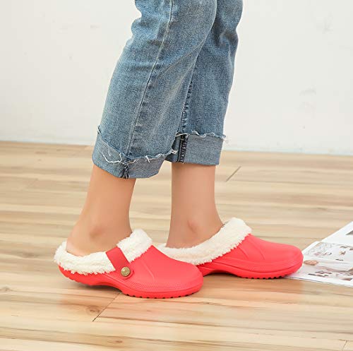 CELANDA Unisex Zuecos Calido Hombre Impermeable Zapatillas de Estar por Casa Mujer Invierno Pantuflas con Forro Pelusa Caliente Zapatos de jardín