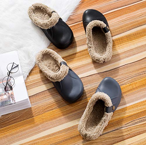 CELANDA Unisex Zuecos Calido Hombre Impermeable Zapatillas de Estar por Casa Mujer Invierno Pantuflas con Forro Pelusa Caliente Zapatos de jardín