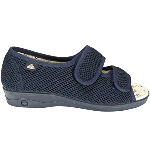 CELIARUIZ Sonia Zapatilla Rejilla Velcro Extra Ancha Punta Abierta y Talón Cerrado para Mujer Marino Talla 36
