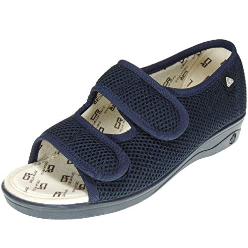 CELIARUIZ Sonia Zapatilla Rejilla Velcro Extra Ancha Punta Abierta y Talón Cerrado para Mujer Marino Talla 36