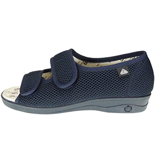CELIARUIZ Sonia Zapatilla Rejilla Velcro Extra Ancha Punta Abierta y Talón Cerrado para Mujer Marino Talla 36