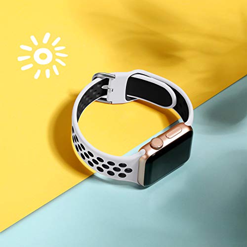 CeMiKa Correa Compatible con Apple Watch Correa 38mm 40mm 42mm 44mm, Suave Silicona Deporte Correa con Compatible con Apple Watch SE/iWatch Series 6 5 4 3 2 1, 42mm/44mm-S/M, Blanco/Negro