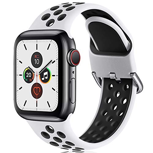 CeMiKa Correa Compatible con Apple Watch Correa 38mm 40mm 42mm 44mm, Suave Silicona Deporte Correa con Compatible con Apple Watch SE/iWatch Series 6 5 4 3 2 1, 42mm/44mm-S/M, Blanco/Negro