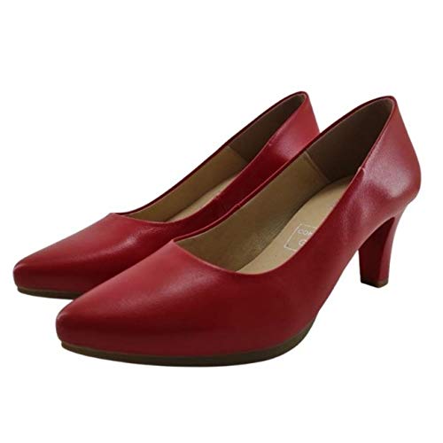 Chamby 4276 - Zapatos Tacón Bajo Mujer | Comodidad Asegurada por su Plantilla de Gel | Elegante Zapato Clásico en Piel (Rojo, 37 EU, 37)