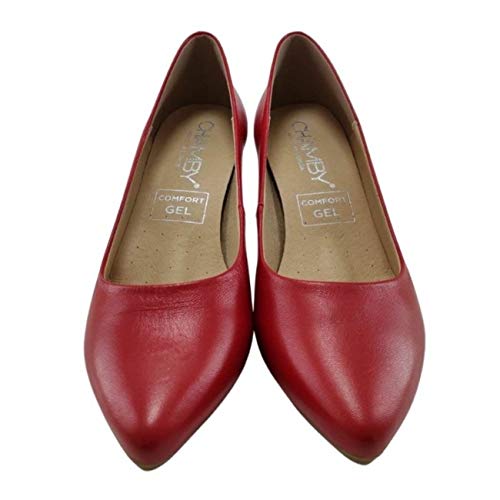 Chamby 4276 - Zapatos Tacón Bajo Mujer | Comodidad Asegurada por su Plantilla de Gel | Elegante Zapato Clásico en Piel (Rojo, 37 EU, 37)