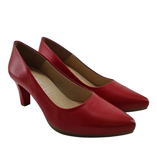 Chamby 4276 - Zapatos Tacón Bajo Mujer | Comodidad Asegurada por su Plantilla de Gel | Elegante Zapato Clásico en Piel (Rojo, 37 EU, 37)