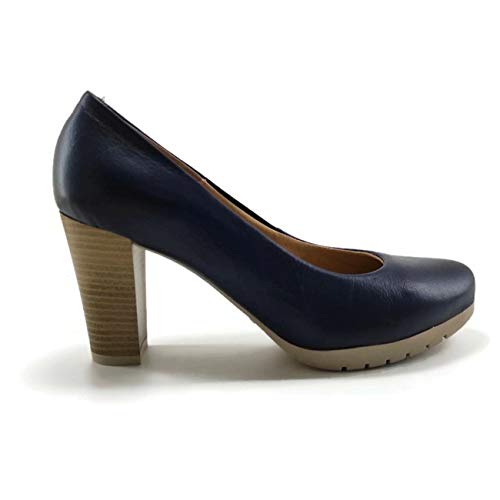 Chamby 4390 -Zapato de Tacón Ancho Mujer/Salón en Piel para Señora/Elegante y Cómodo/Planta de Gel/Zapato de Vestir ó Oficina/Clasico/Fondo de Armario (Marino, 37)