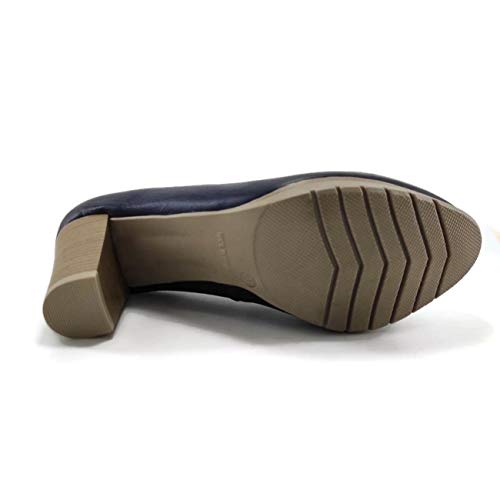Chamby 4390 -Zapato de Tacón Ancho Mujer/Salón en Piel para Señora/Elegante y Cómodo/Planta de Gel/Zapato de Vestir ó Oficina/Clasico/Fondo de Armario (Marino, 37)