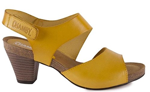 Chamby Sandalias de cuero para mujer Bio Gel Plantilla Cómodos Tacones Calidad Zapatos, color Amarillo, talla 40 EU