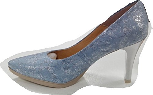 Chamby - Zapatos de Tacon en Piel -Zapatos de salón Zapatos de Piel amarmolado - Azul-Rosa (41, Azul)