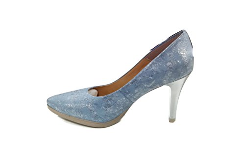 Chamby - Zapatos de Tacon en Piel -Zapatos de salón Zapatos de Piel amarmolado - Azul-Rosa (41, Azul)