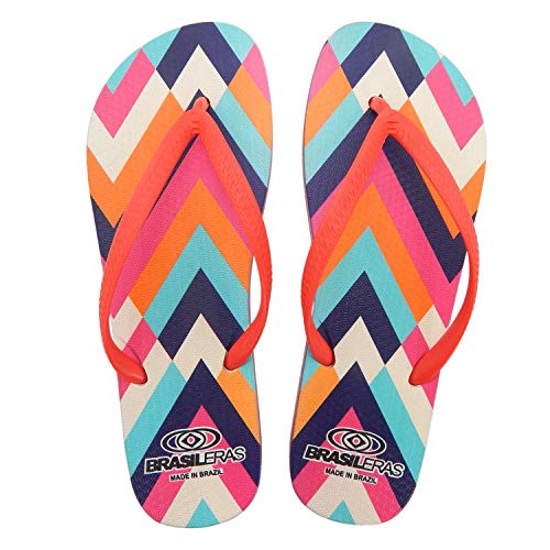 Chanclas de Playa BRASILERAS®,Printed Vintage,Hecho en Brazil. Suela Antideslizante del 34 al 41. Mujer para Interior/Exterior. Zapatos de Piscina Verano