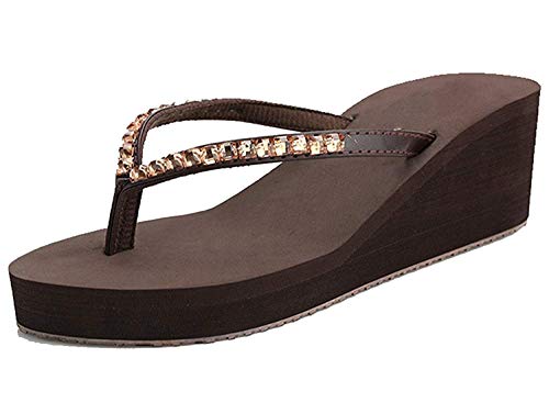 Chanclas de Tacón de Cuña para Mujer Sandalias de Piscina Verano (EU 35/ Fabricante 36, Marrón)