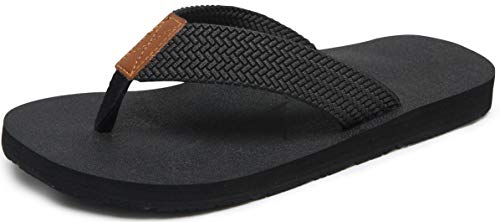 Chanclas para Hombre Talla 8, Zapatos de Playa de Verano, Sandalias de Tanga con Suela Gruesa de Ducha de Goma Antideslizante, Todo Negro