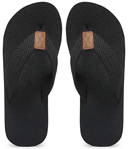 Chanclas para Hombre Talla 8, Zapatos de Playa de Verano, Sandalias de Tanga con Suela Gruesa de Ducha de Goma Antideslizante, Todo Negro