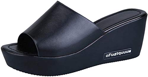 Chanclas para Mujer Verano 2018 PAOLIAN Playa Zapatos de Plataforma de Boca de Pescado Cuña Sandalias y Chanclas Flip-Flops Antideslizante Chanclas de Damas Zapatillas de Estar por casa (38, Negro)