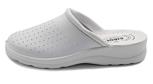 Chanclas sanitarias hombre y mujer, zapatillas profesionales cerradas, Zuecos sanitarios, zapatos ortopédicos cómodos, suela anatómica, Made in Italy Blanco Size: 40 EU