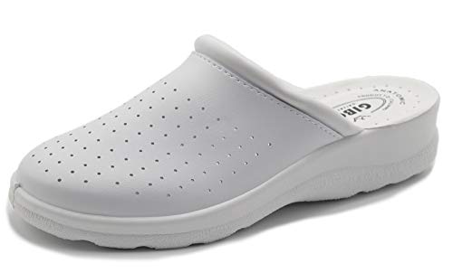 Chanclas sanitarias hombre y mujer, zapatillas profesionales cerradas, Zuecos sanitarios, zapatos ortopédicos cómodos, suela anatómica, Made in Italy Blanco Size: 40 EU