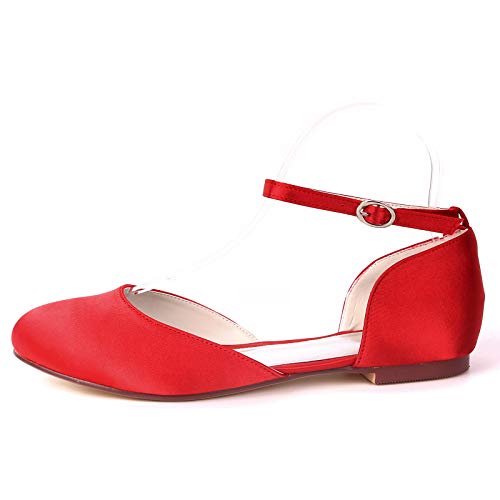 CHARMSTEP Mujeres Bailarinas Boda Satén Correa De Tobillo Punta Redonda Zapatos De Novia Planos 9872-14A,Champagne,39 EU