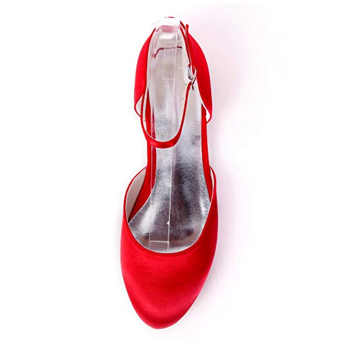 CHARMSTEP Mujeres Bailarinas Boda Satén Correa De Tobillo Punta Redonda Zapatos De Novia Planos 9872-14A,Champagne,39 EU