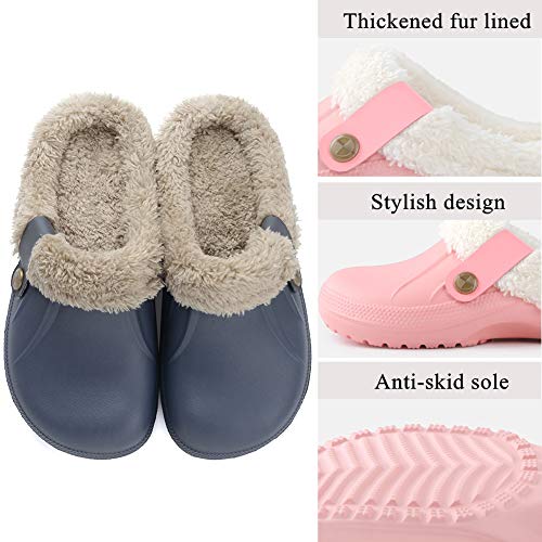 ChayChax Impermeable Zapatillas de Estar por casa para Mujer Hombre Zuecos con Forro Pelusa Caliente Pantuflas Interior Zapatillas Invierno Al Aire Libre