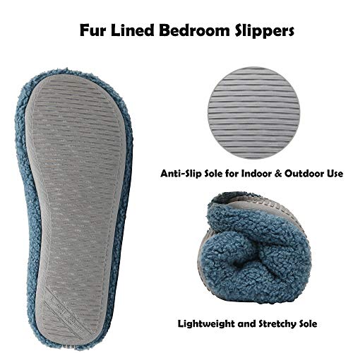 ChayChax Zapatillas de Estar por Casa para Mujer Invierno Cálido Pantuflas Memoria Espuma Ligero Comodo Suave Interior Zapatos de Algodón,Azul,EU 42-43