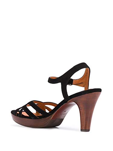 Chie Mihara Sandalias con Plataforma de 2.5cm y tacón de 9cm LAMISA Negro con tacón y Plataforma de 2.5cm de Madera. Talla: 35 EU