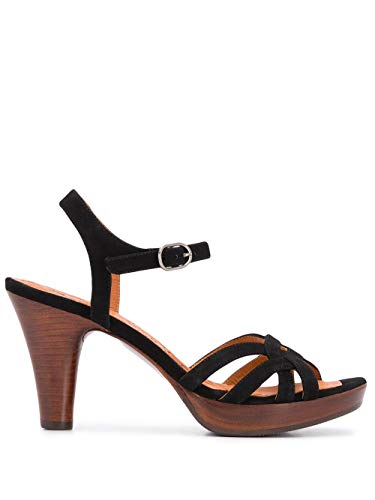 Chie Mihara Sandalias con Plataforma de 2.5cm y tacón de 9cm LAMISA Negro con tacón y Plataforma de 2.5cm de Madera. Talla: 35 EU