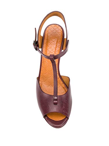 Chie Mihara Sandalias Plataforma Nissa en Piel Color Burdeos Cierre Pulsera en el Tobillo tacón Medio. Talla: 41 EU