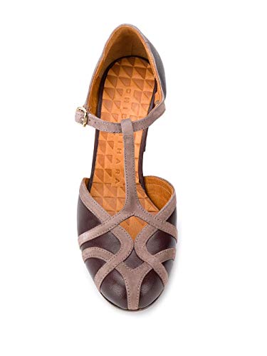 Chie Mihara Zapatos de tacón Burdeos Korea con Tira en T con Puntera Redonda, tacón Cuadrado Medio. Talla: 36.5 EU