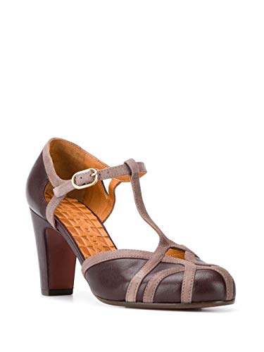 Chie Mihara Zapatos de tacón Burdeos Korea con Tira en T con Puntera Redonda, tacón Cuadrado Medio. Talla: 36.5 EU