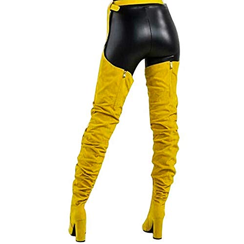 Cilyberya Botas largas sobre la Rodilla Sexy Cinturón Puntiagudo Cremallera Chunky Tacones Altos Party Club Zapatos de Baile Botas Altas para Mujeres