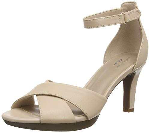 Clarks Adriel Cove, Zapatos con Tacon y Correa de Tobillo para Mujer, Azul (Blush Leather Blush Leather), 38 EU